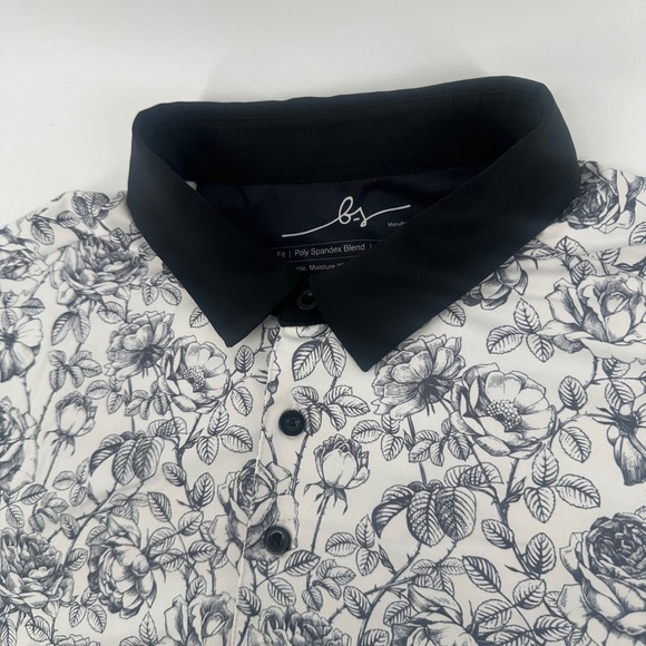 Boston Scott Golf Other - Boston Scott Golf Polo Shirt Men XL White Black Floral Rose Modern Fit UPF50